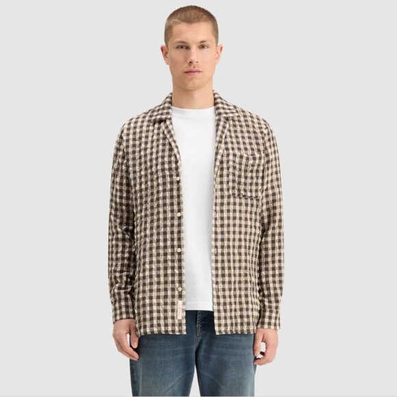 SCOTCH & SODA Check SHIRT Sz S Relaxed Fit Seersucker Brown Wool Blend NEW $178 - Picture 5 of 10